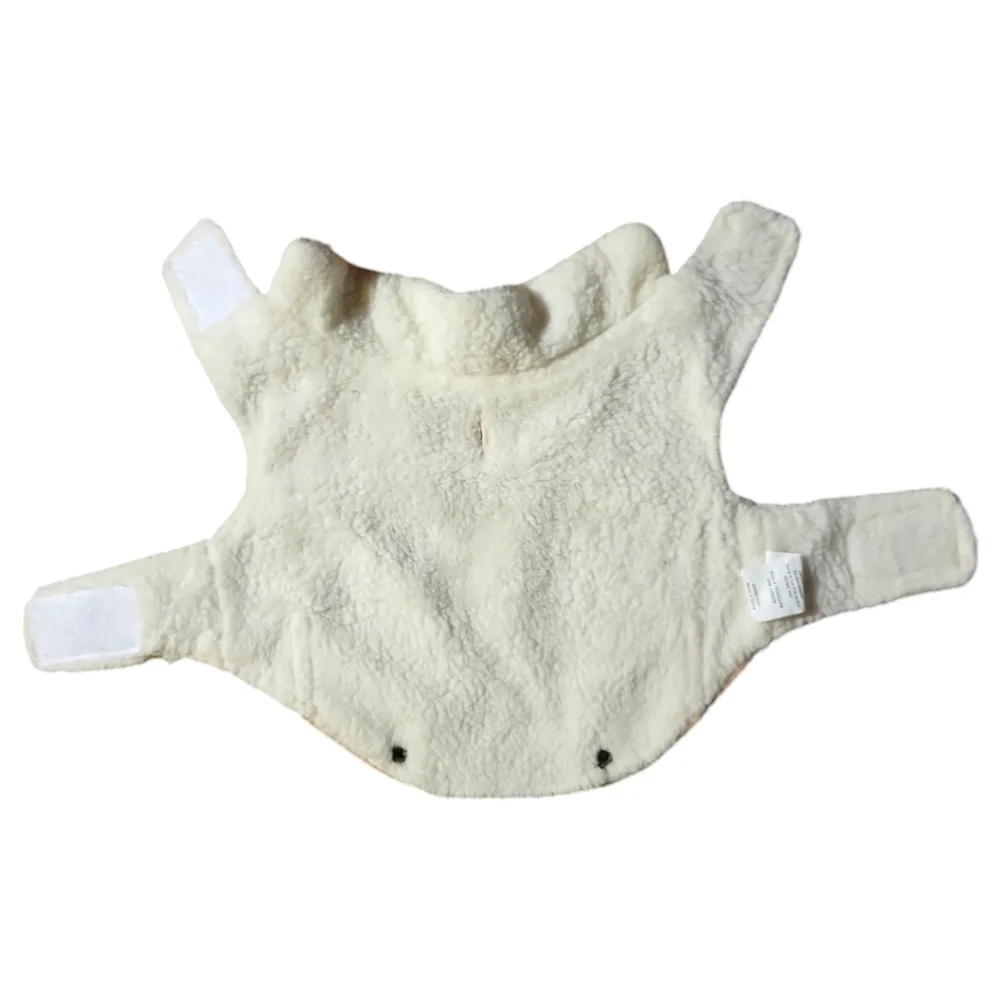 White Fleece Lined Collar Pink Corduroy Velcro Pet Dog Jacket Coat Vest Sz S